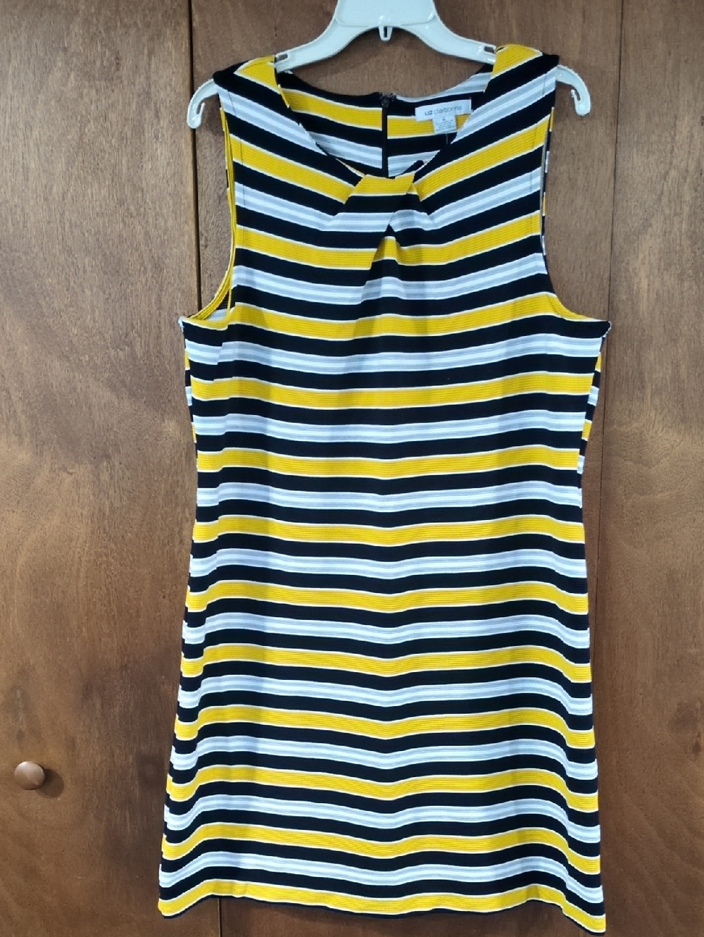 Liz Claiborne Yellow, Black & White Striped Sleeveless Dress EUC Sz 16